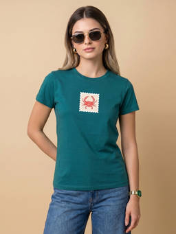 JUNEBERRY - Women Printed Cotton Green Tshirt