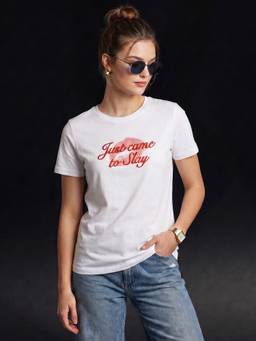 JUNEBERRY - Women Typography Cotton White Tshirt