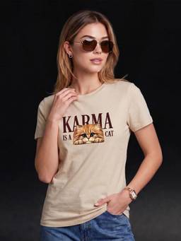 JUNEBERRY - Women Typography Beige Tshirt