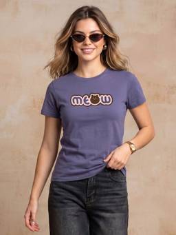 JUNEBERRY - Women Cotton Typography Blue Tshirt