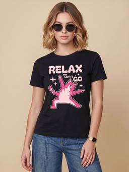 JUNEBERRY - Women's Typography Cotton Black Tshirt