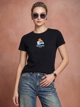 JUNEBERRY - Women Cotton Typography Black Tshirt