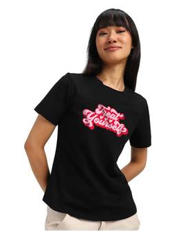 JUNEBERRY - Women's Cotton Typography Black Tshirt