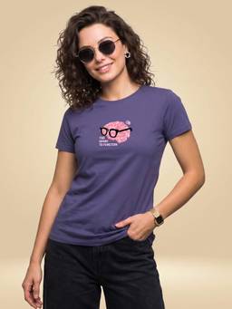 JUNEBERRY - Women's Cotton Typography Purple Tshirt
