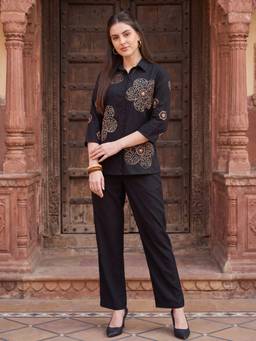 ZUMMER - Women's Embroidered Black Co-Ords