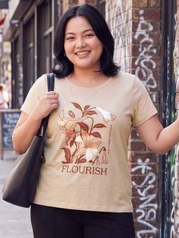 max - Women Floral Print Beige Tshirt