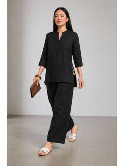 Virgio - Women's Cotton Relaxed Fit Black Co-Ords