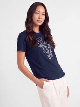 max - Women Embroidered Blue Tshirt
