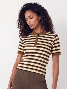 max - Women Striped Brown Polo Tshirt