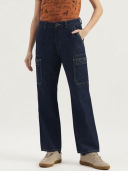 United Colors of Benetton - Womens Solid Straight Fit Utility Denim Jeans