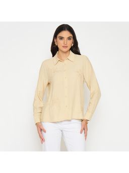 Madame - Womens Embellished Beige Rayon Blend Shirt