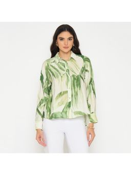 Madame - Womens Botanical Print Green Rayon Blend Shirt