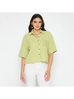 Madame - Womens Textured Pocket Light Green Shirt