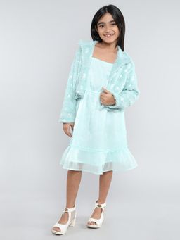 Taffy - Aqua Singlet Tiered Dress with Jacket (Set of 2)