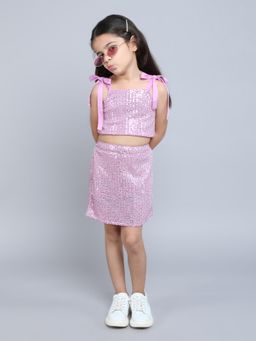 Taffy - Lavender Sequins Embellished Crop Top and Skirt (Set of 2)