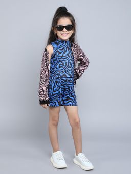 Taffy - Abstract Printed Crop Top and Shorts with Jacket (Set of 3)