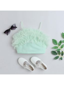 Taffy - Green Ruffle Detail Singlet Party Crop Top