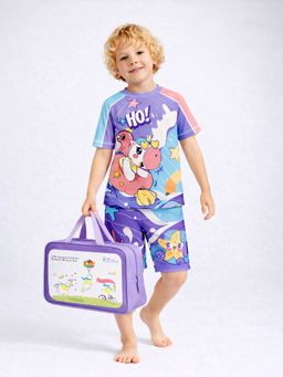 Little Surprise Box - 2 Pcs Flamingo Unicorn T-Shirt & Shorts Swim Set with Cap & Washbag