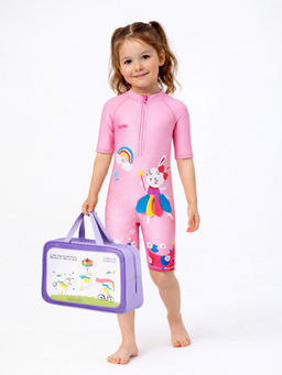 Little Surprise Box - 3D Pink Rabbit Fairy Print Swimwear for Kids (Set of 2)