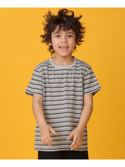 ANTHRILO - Grey Melange Striped Short Sleeves Boys T-Shirt