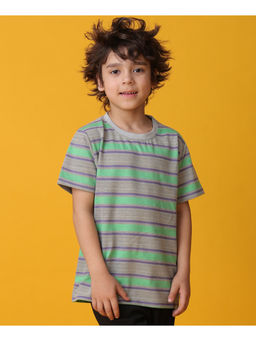 ANTHRILO - Green Grey Striped Short Sleeves Boys T-Shirt - Multi-Color