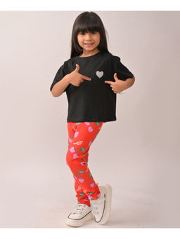 ANTHRILO - Summer Black Heart Cherry Red T-Shirt & Leggings (Set of 2)