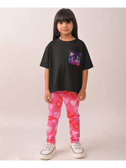 ANTHRILO - Summer Planet Black Pink Heart T-Shirt & Leggings (Set of 2)