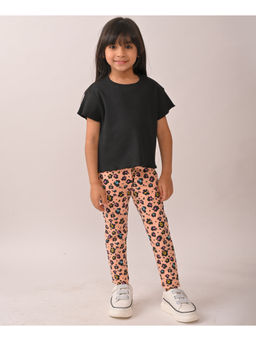 ANTHRILO - Summer Black Ribbed Leopard Peach T-Shirt & Leggings (Set of 2)