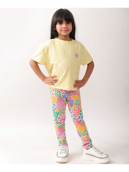 ANTHRILO - Summer Yellow Jacquard Floral T-Shirt & Leggings (Set of 2)