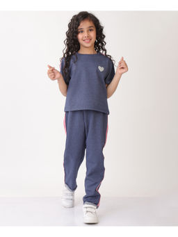 ANTHRILO - Summer Pink Glitter Tape Blue Melange T-Shirt & Joggers (Set of 2)