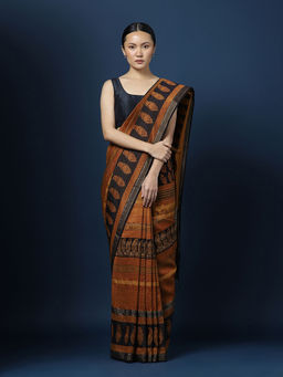 CHOWDHRAIN - Bahaar Brown Maheshwari Bagh Saree with Unstitched Blouse