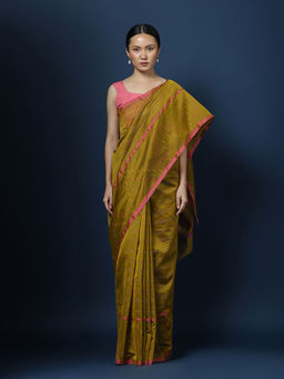 CHOWDHRAIN - Sage Chanderi Saree with Unstitched Blouse