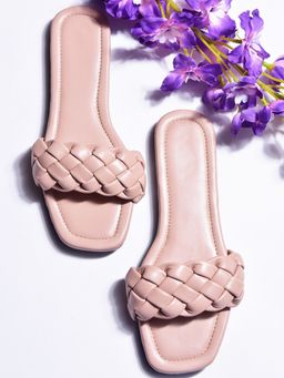Shoetopia - Women Peach-coloured Woven Design Open Toe Flats