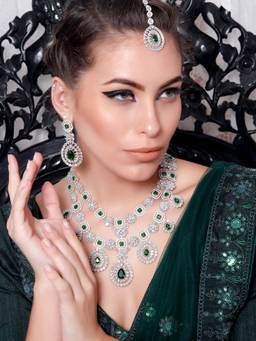 Odette - Attractive Emerald Green Two Tiered Long Necklace (Set of 3)
