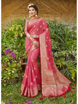 Sangam Prints - Pink Heavy Woven Work Traditional Saree with Unstitched Blouse