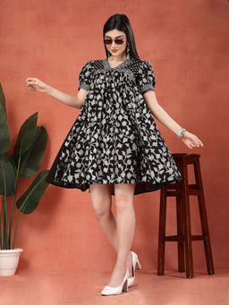 Rama's - Black and White Ethnic Motifs Printed Mini Dress