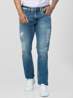 Spykar - Men Mid Blue Cotton Regular Fit Narrow Length Jeans (Rover)