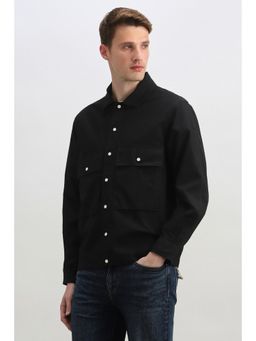Allen Solly - Men Black Boxy Fit Solid Full Sleeves Casual Shirt