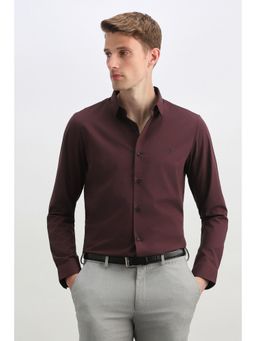 Allen Solly - Men Maroon Solid Full Sleeves Formal Shirt