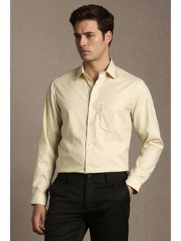 Louis Philippe - Men Cream Classic Fit Textured Full Sleeves Formal Shirt
