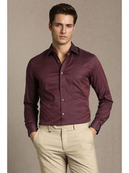 Louis Philippe - Men Maroon Classic Fit Textured Full Sleeves Formal Shirt
