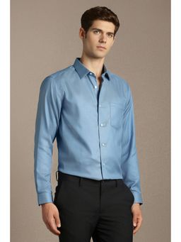 Louis Philippe - Men Blue Classic Fit Solid Full Sleeves Formal Shirt
