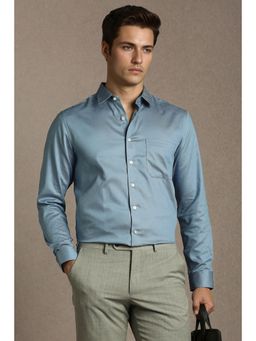 Louis Philippe - Men Blue Slim Fit Textured Full Sleeves Formal Shirt