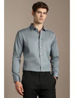Louis Philippe - Men Grey Slim Fit Textured Full Sleeves Formal Shirt