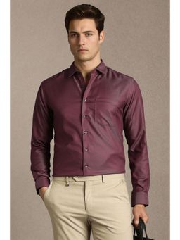 Louis Philippe - Men Maroon Slim Fit Solid Full Sleeves Formal Shirt