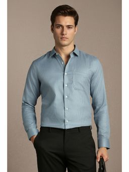 Louis Philippe - Men Blue Slim Fit Textured Full Sleeves Formal Shirt