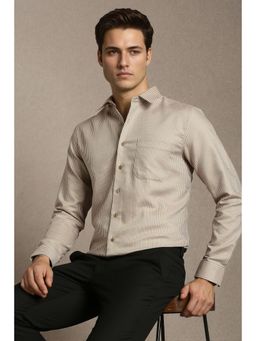Louis Philippe - Men Beige Slim Fit Stripe Full Sleeves Formal Shirt