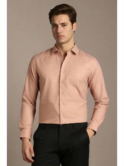 Louis Philippe - Men Peach Slim Fit Checks Full Sleeves Formal Shirt