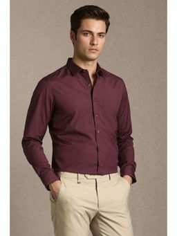 Louis Philippe - Men Maroon Slim Fit Solid Full Sleeves Formal Shirt