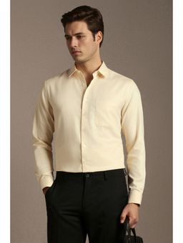 Louis Philippe - Men Light Yellow Slim Fit Textured Full Sleeves Formal Shirt